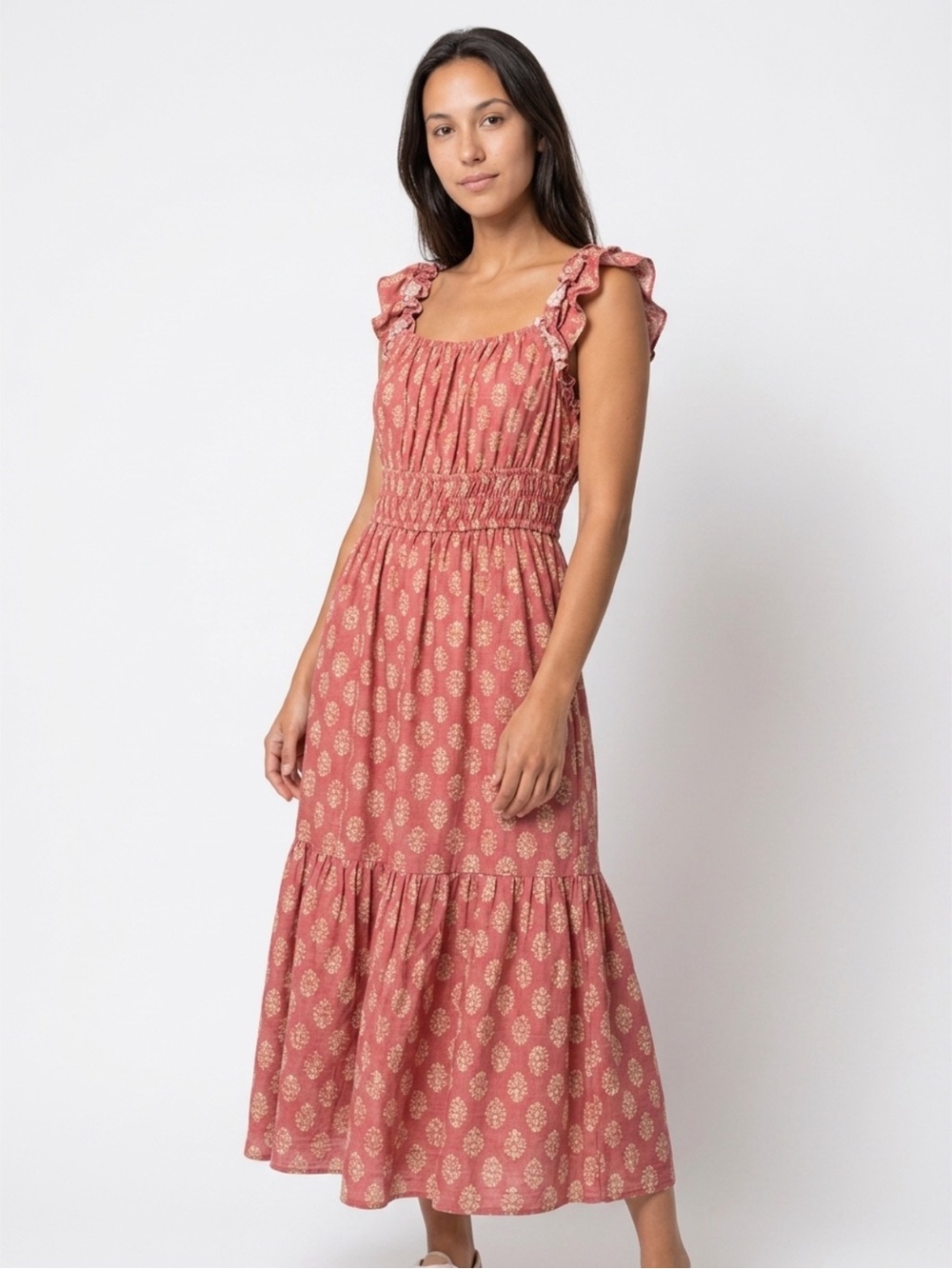 Lucky Brand Med Sleeveless Ruffle Midi Dress in Dusty Rose